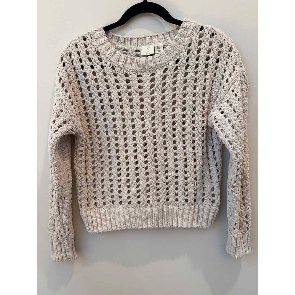 Joie Women Cream Beige Open Knit Crochet Pointelle Sweater Long Sleeve Small